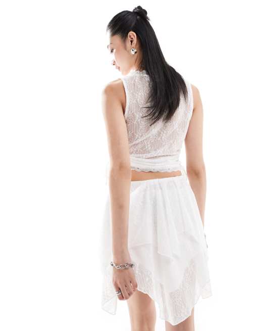 Daisy Street asymmetric layered lace midi skirt co-ord in white, 2 of 5