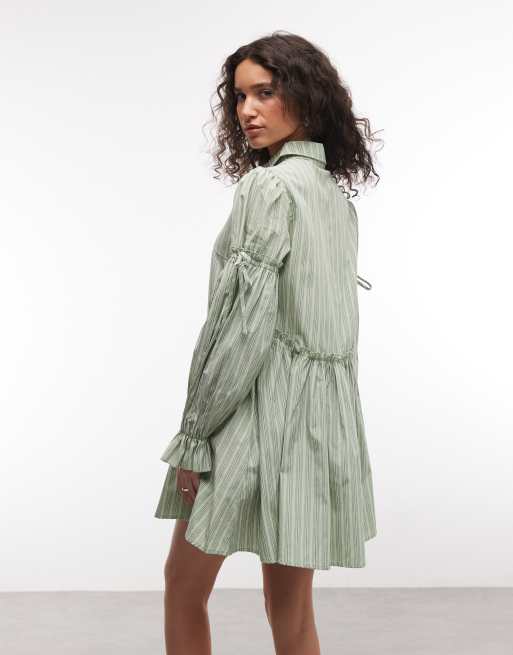 Daisy Street asymmetric placket shirt dress in green stripe, 4 of 4