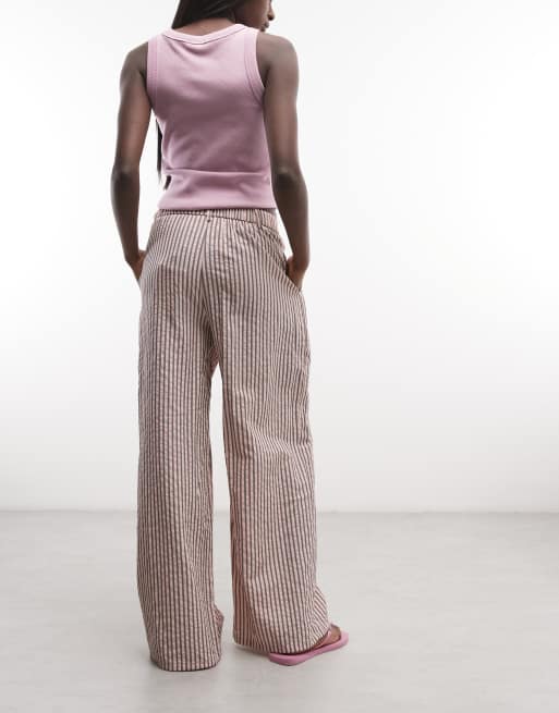 Daisy Street asymmetric placket wide leg trousers in pink brown stripe, 3 of 5