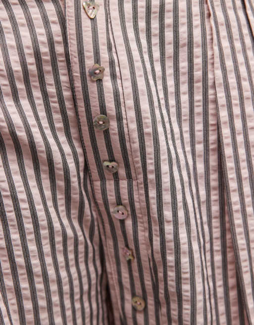 Daisy Street asymmetric placket wide leg trousers in pink brown stripe, 5 of 5