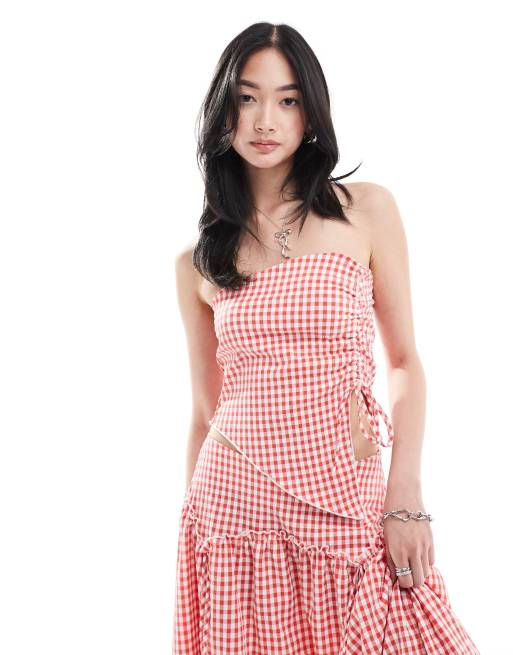Daisy Street asymmetric top in red gingham (part of a set)