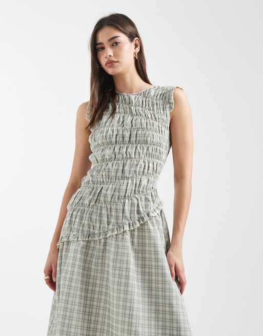 Daisy Street – Asymmetrisches Midaxi-Kleid in Grau kariert mit Rüschendetails, 2 von 4
