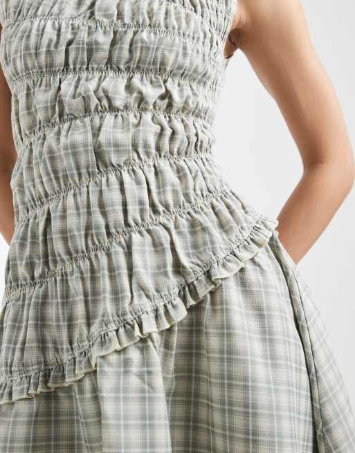 Daisy Street – Asymmetrisches Midaxi-Kleid in Grau kariert mit Rüschendetails, 3 von 4