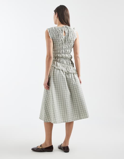 Daisy Street – Asymmetrisches Midaxi-Kleid in Grau kariert mit Rüschendetails, 4 von 4