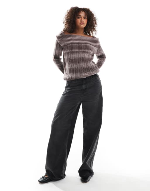 Daisy Street - Asymmetrisk strikket top i mørk grålilla space dye, 2 af 4