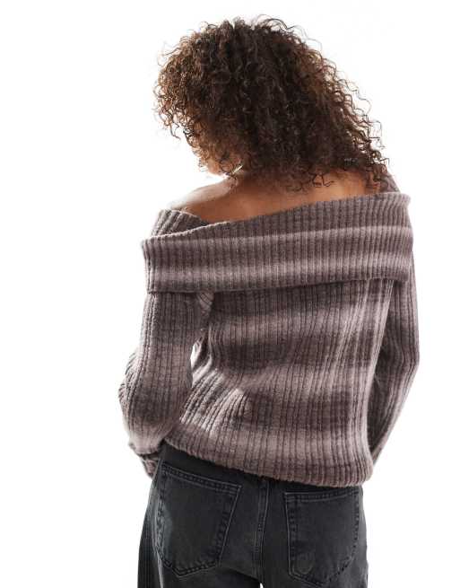 Daisy Street - Asymmetrisk strikket top i mørk grålilla space dye, 3 af 4
