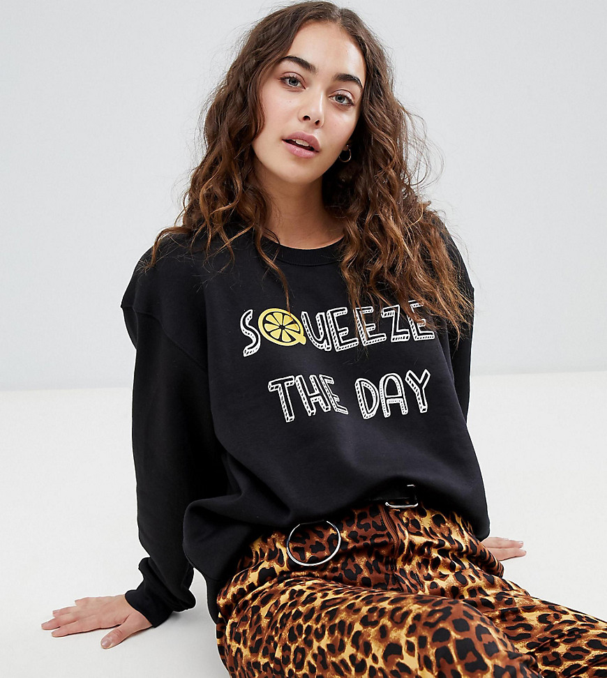 Daisy Street – Avslappnad sweatshirt med Squeeze the day-tryck-Svart