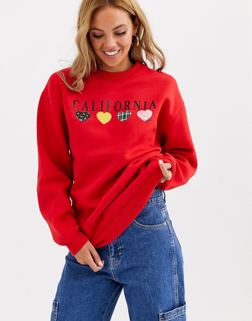 Daisy Street – Avslappnad sweatshirt med vintage America-mönster-Röd