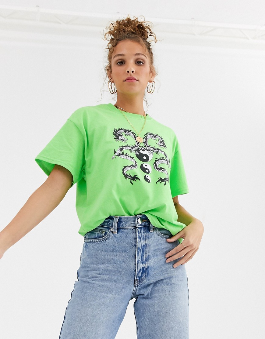 Daisy Street – Avslappnad t-shirt med dragmönster-Grön