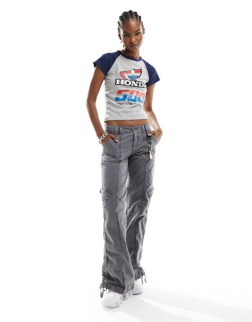 Daisy Street baby raglan tee with Honda 500 graphic in grey, 3 of 4