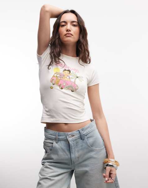 Daisy Street baby tee with betty boop graphic In butter yellow - view 1