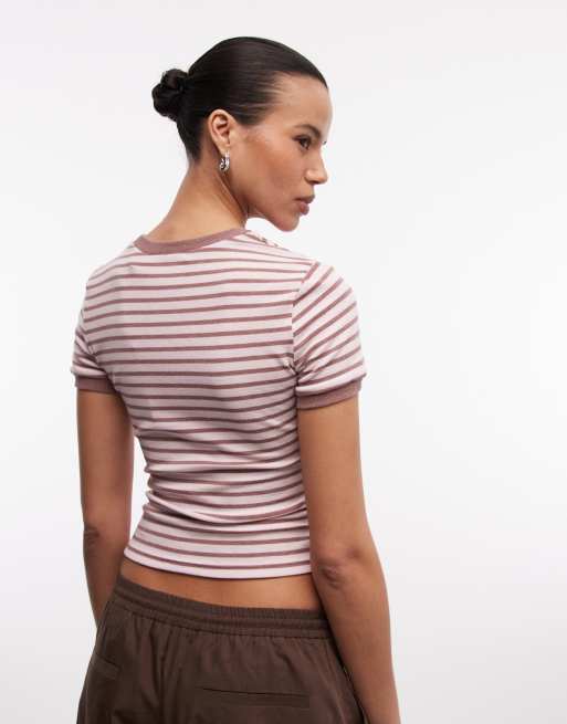 Daisy Street baby tee with graphic in pink brown stripe, 4 of 4