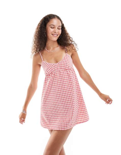 Daisy Street babydoll cami mini dress in red gingham - view 1