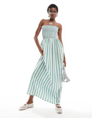 Daisy Street bandeau maxi dress in green stripe