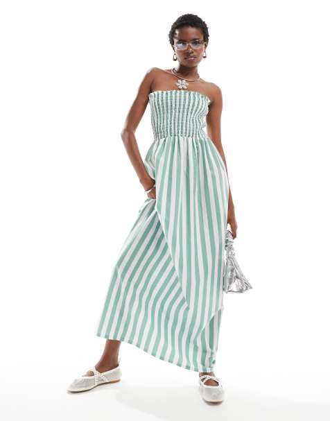 Daisy Street bandeau maxi dress in green stripe - view 1