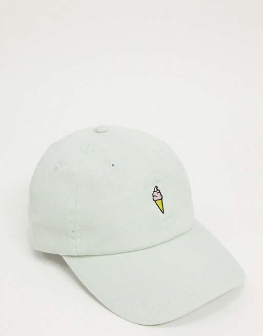 Daisy Street baseball cap in pastel with ice cream embroidery