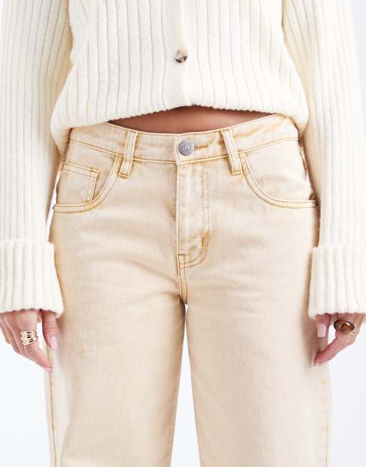 Daisy Street - Beige lavtaljede løstsiddende jeans i denimvask, 5 af 5