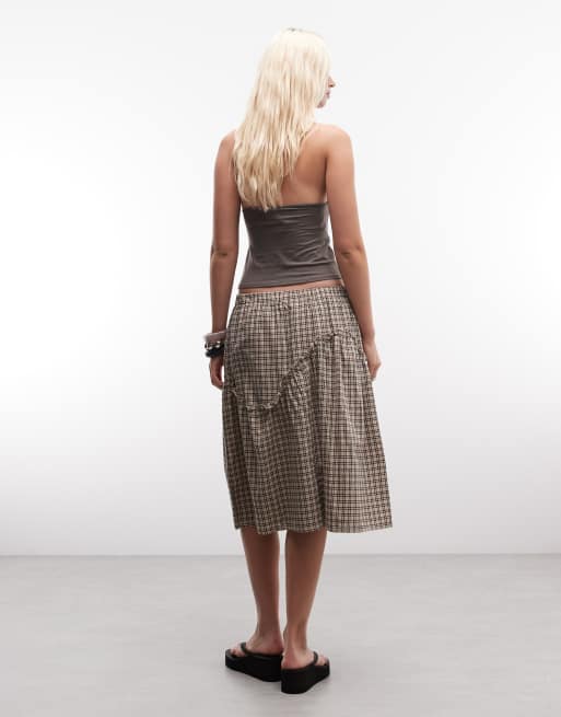 Daisy Street - Beige ternet midinederdel med flæsedetaljer, 4 af 5