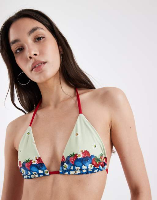 Daisy Street - Bikini avec haut triangle noué et bas noué sur les côtés à carreaux vichy et fleurs, 3 de 4