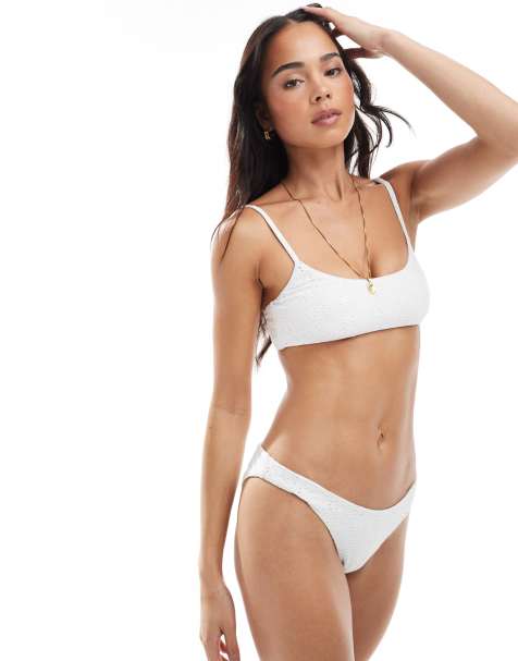 Daisy Street - Bikinitop van broderie met vierkante hals in wit - view 1