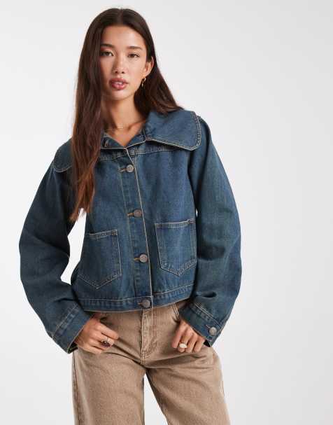Daisy Street – Blå jeansjacka med oversize-krage och tvättad finish - view 1