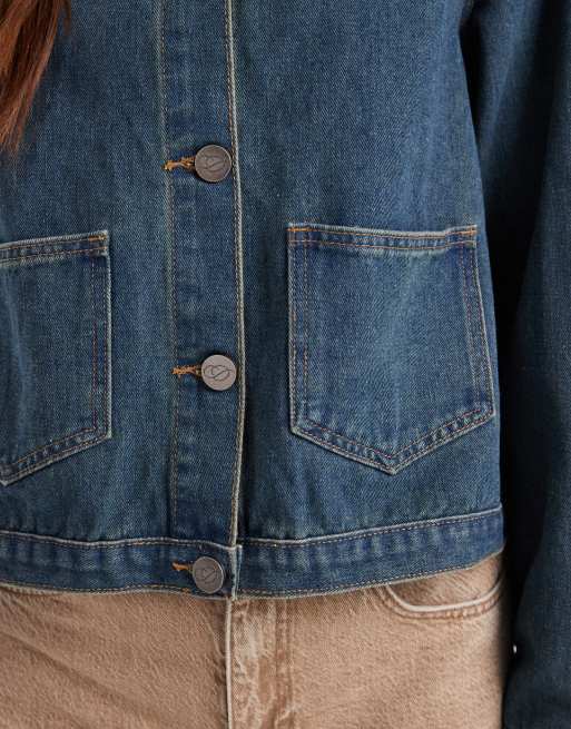 Daisy Street – Blå jeansjacka med oversize-krage och tvättad finish, 3 av 4