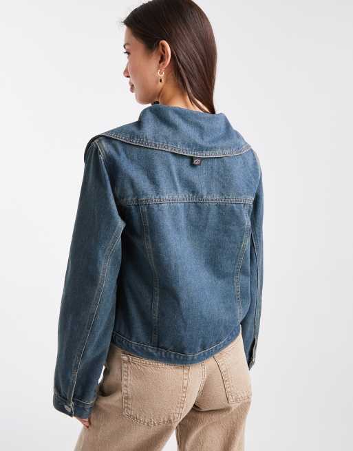 Daisy Street – Blå jeansjacka med oversize-krage och tvättad finish, 4 av 4