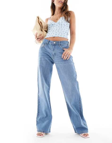 Daisy Street - Blå, lavtaljede og løse jeans i vintagevask - view 1