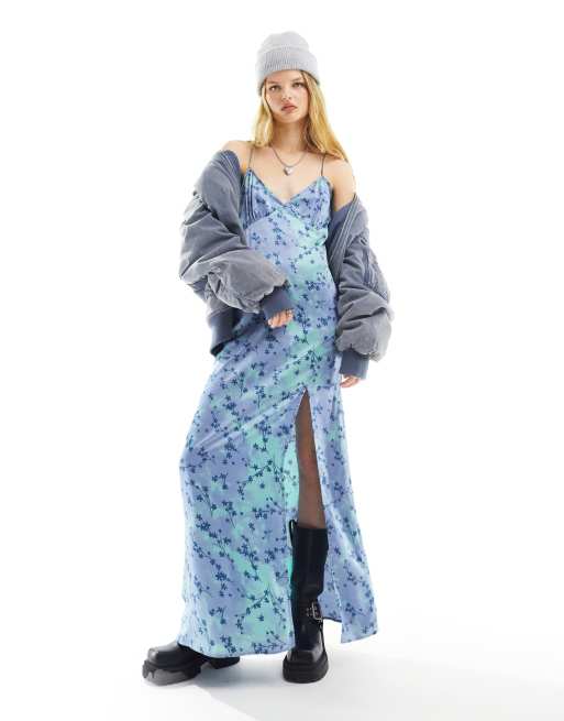 Daisy Street - Blå maxi-cami-kjole med 90'er-blomstermønster