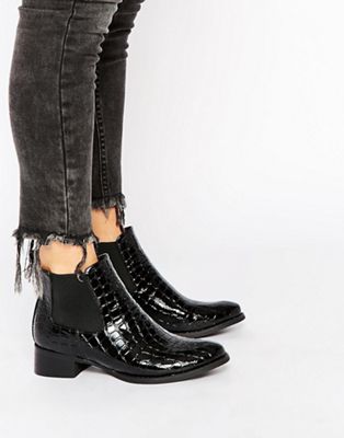black patent croc ankle boots