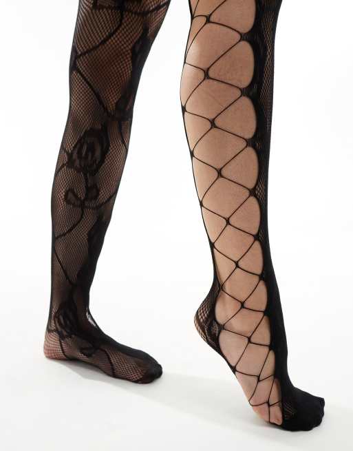 ASOS DESIGN lace tights with side cut out detail in black