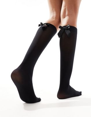 Daisy Street black socks with satin bow