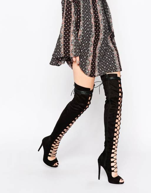 Lace up hot sale thigh high