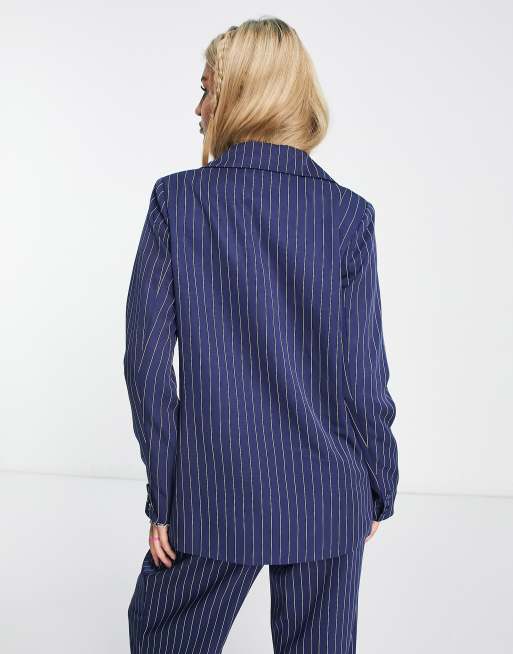 Daisy Street - Blazer comodo oversize blu gessato in coordinato, 4 di 4