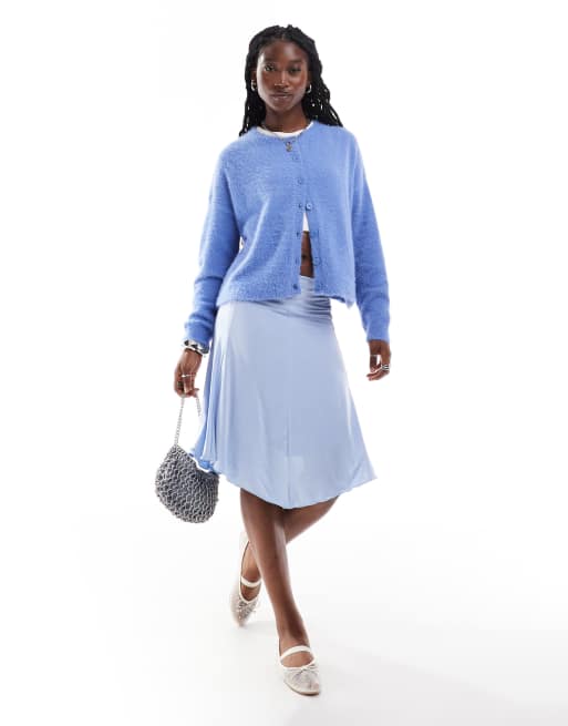 Daisy Street blue fluffyeyelash knit boxy crew neck cardigan, 2 of 4