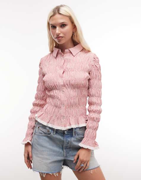 Daisy Street - Blusa a maniche lunghe arricciata rosa a quadri - view 1