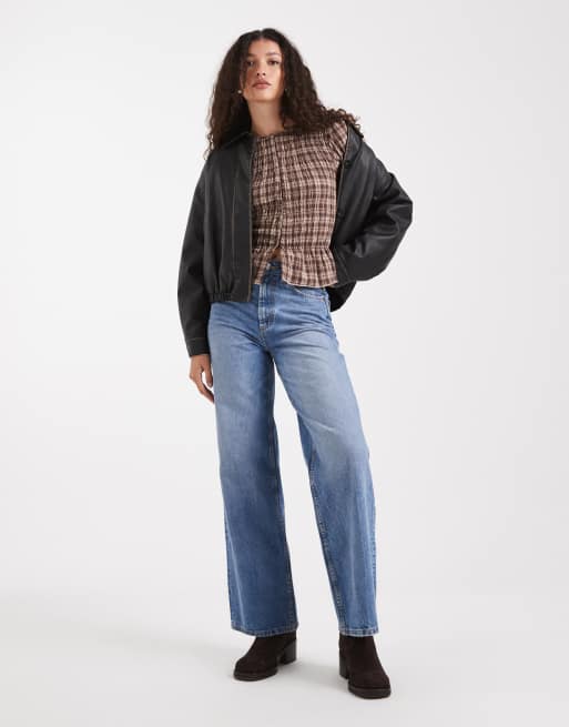 Daisy Street - Blusa arricciata marrone a quadri a maniche lunghe, 3 di 4