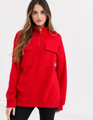 Daisy Street – Bluza z półsuwakiem z funkcjonalnymi kiszeniami i haftowaną naszywką z flagą