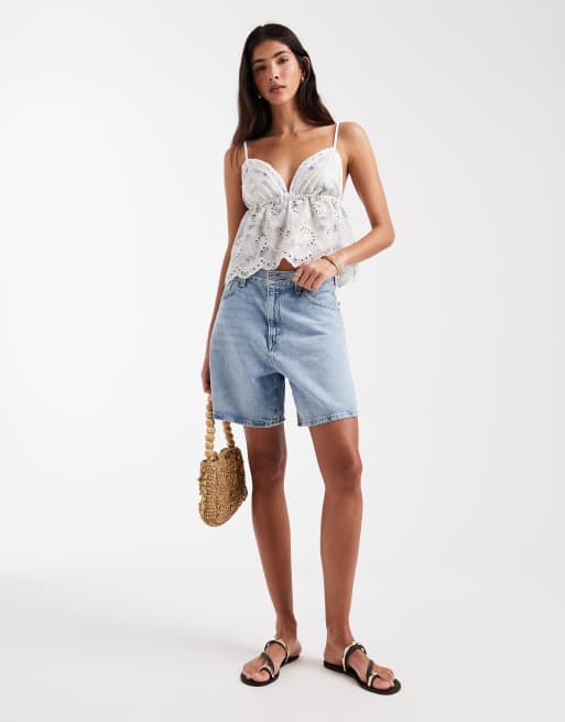 Daisy Street boho blouse with cutwork detailing in blue floral, 2 of 4