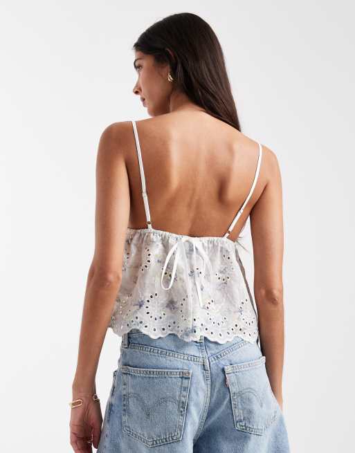 Daisy Street boho blouse with cutwork detailing in blue floral, 4 of 4