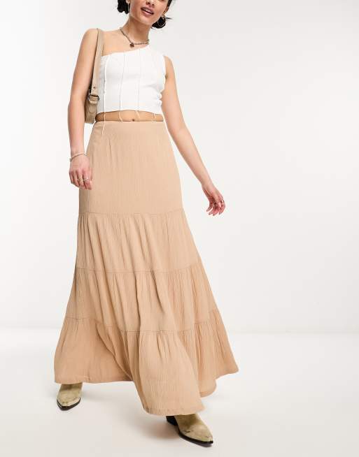 Daisy Street - Boho maxi rok met distressed stroken in stone, 2 van 4