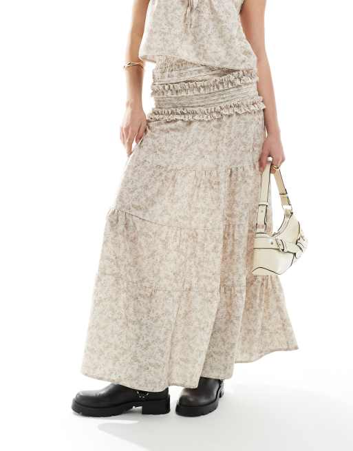 Daisy Street boho midrise tiered ruffle maxi skirt in ditsy floral co-ord, 4 of 4