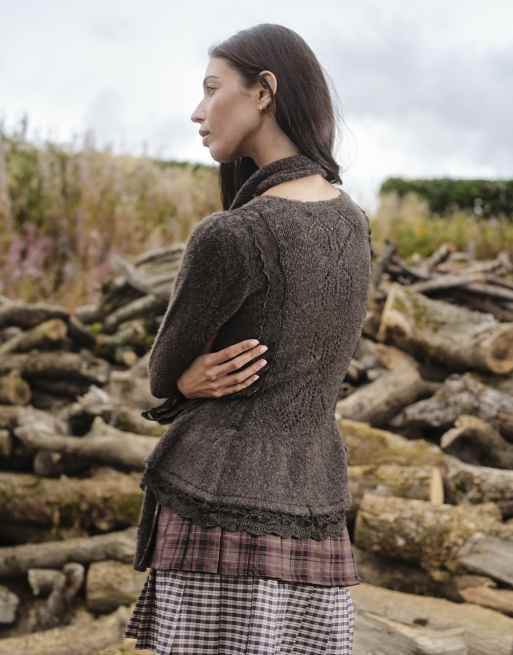 Daisy Street boho ruffle cardigan with flippy hem in brown, 3 of 4