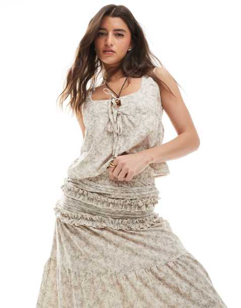 Daisy Street boho square tie neck top in ditsy floral - part of a set - view 1
