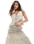 [Daisy Street] Daisy Street boho square tie neck top in ditsy floral (part of a set)-Neutral 16 BEIGE