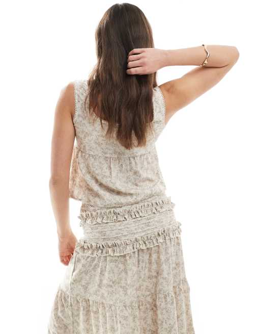 Daisy Street boho square tie neck top in ditsy floral - part of a set, 3 of 4