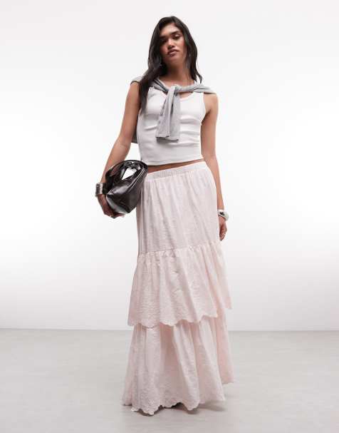 Daisy Street boho tiered maxi skirt in pink - view 1