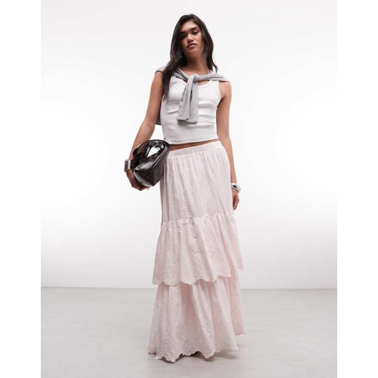 Daisy Street boho tiered maxi skirt in pink | ASOS
