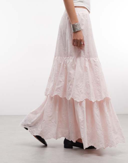 Daisy Street boho tiered maxi skirt in pink, 2 of 5