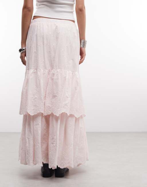 Daisy Street boho tiered maxi skirt in pink, 3 of 5